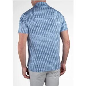 Tailor Vintage Blue Surf The Web Shells Pattern Short Sleeve Polo Size Small